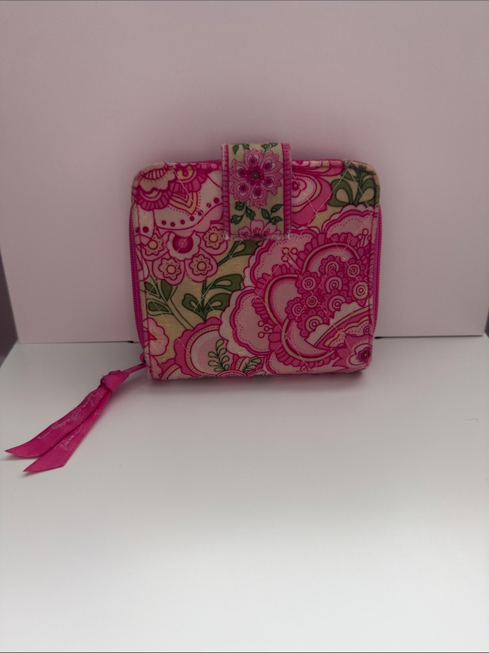 Vera Bradley Petal Pink Trifold Wallet Wristlet Retired Floral Paisley Mini Zip